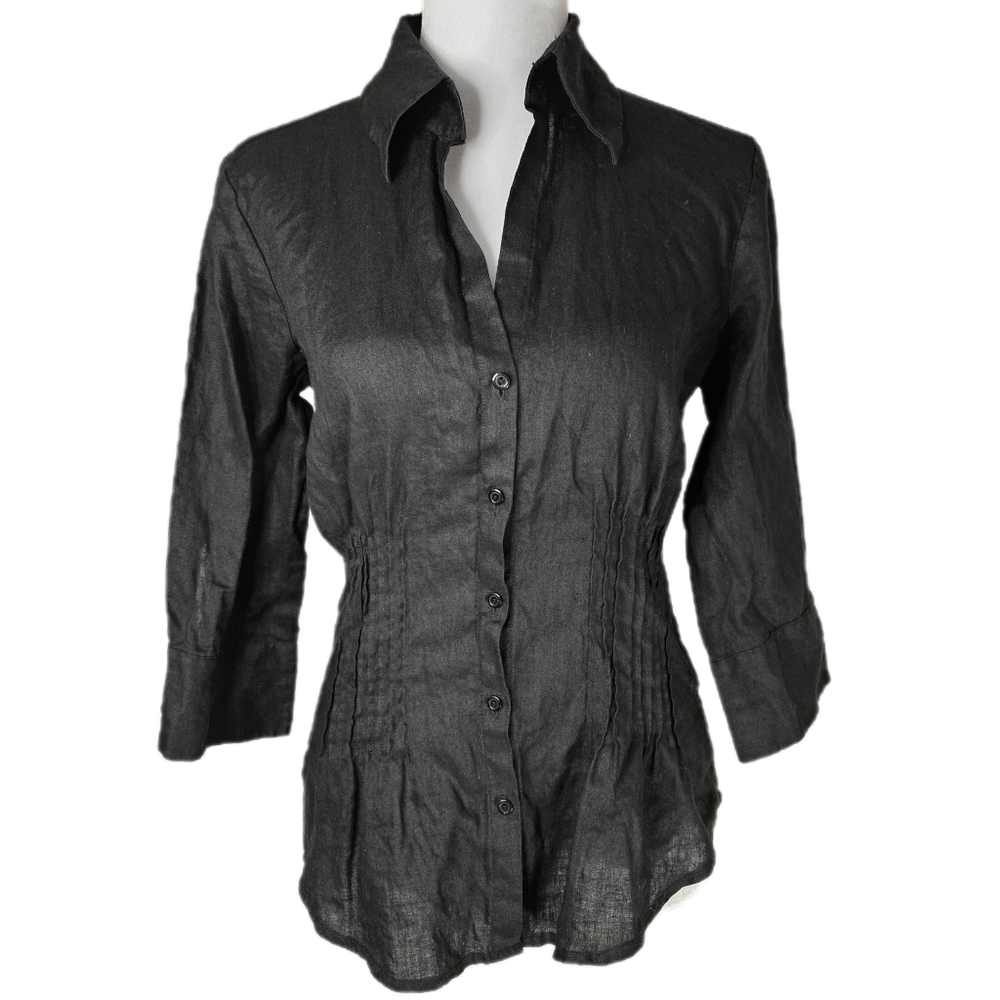 The Limited Linen Button Up Shirt Women's Small Collar V-Neck Cinched Office Y2K